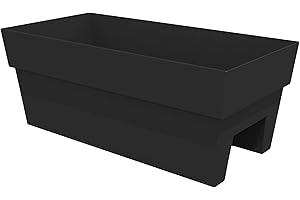 Bloem Finley Deck Rail Rectangle Planter: 24" - Black - Matte Finish, Fits Rail Sizes 3"-6", 100% Recycled Plastic Box, for I