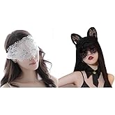 2PCS of Women's Lace Transparent Hollow Out Half Face Rabbit Ear Mask Halloween Party Wedding Dress Headdress