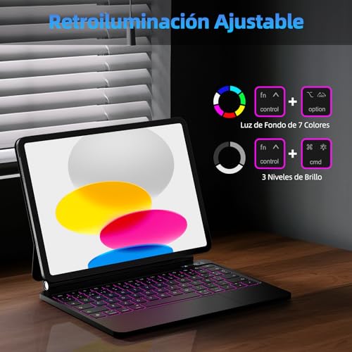 Bettdow Keyboard for iPad 10 Generation 10.9" 2022/11 Generation A16 11" 2025, Spanish Ñ Magnetic Design Floating Keyboard with Trackpad and Backlit, Black
