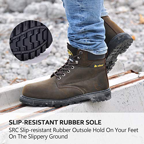 SAFETOE Work Boots For Men Steel Toe Safety Shoes - M8179 Women Leather Wide Width Safety Toe Boots - Thumbnail 5
