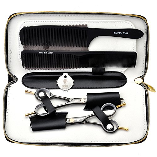 CCbeauty Barber Supplies Equipment 1Set Professional Barber Hair Cutting Scissors Shears Thinning/Texturising Kit with a Black Case,#4 Black scissors
