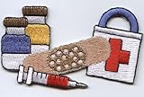 Bandaid, Medicine, Needle and First Aid Kit Iron On Patch
