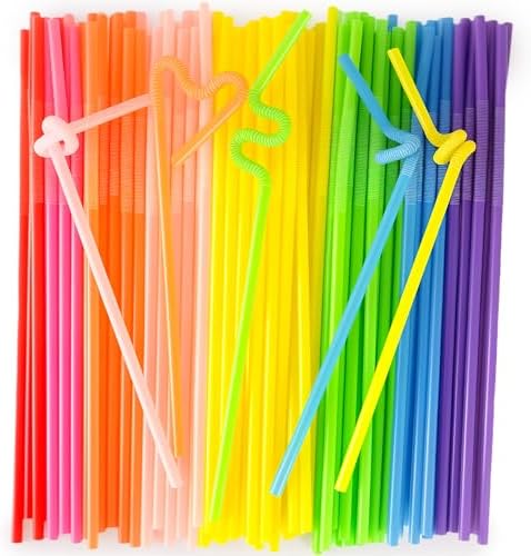 HANSGO Disposable Colorful Drinking Straws, 100 Pcs 7 Colors Flexible ...