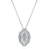 BERRICLE Sterling Silver Vintage Inspired Art Deco Cubic Zirconia CZ Milgrain Pendant Necklace for Women, Rhodium Plated 18 inch