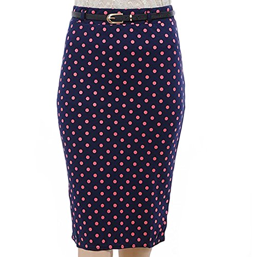 Polytree Women's High Waisted Stretchy Pencil Skirt with Belt (Polka Dot)