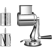 Rotary Cheese Grater, Manual Drum Grater with 2 Stainless Steel Drum Blades, Round Mandoline Drum Slicer Hand Cutter…