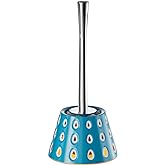Aesthetic Toilet Brush and Holder | Decorative Bathroom Accessory with Modern Tri-Color Pattern Design | Discreet Enclosed Caddy | Sturdy PP Bristles | Heavy-Duty Base | (Ocean Blue/White/Orange)