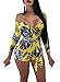PlushZone Women's Sexy Beach Off Shoulder Floral Print Short Romper Jumpsuit With Belt