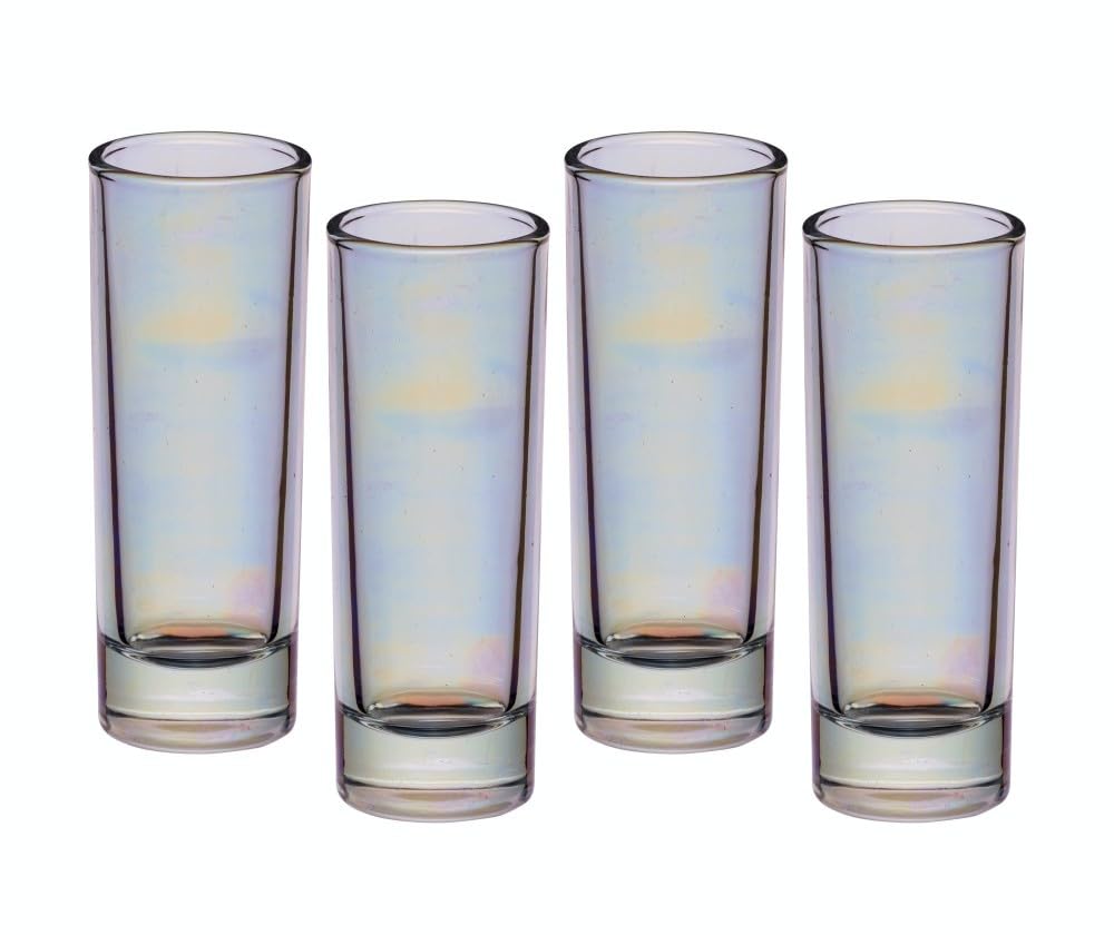 BarCraft BCSGLUST4PC Rainbow-Pearl Iridescent Tall Shot Glasses, 60 ml (Set of 4), 3.9 x 3.9 x 10.4 cm