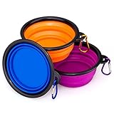 IDEGG Collapsible Silicone Dog Bowl, Set of 3, Food Grade Silicone, BPA Free, Foldable Expandable Cup Dish for Pet Raised Dog/Cat Food Water Feeding Travel camping Bowl (Set of 3, Blue+Orange+Purple)