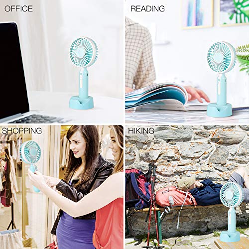 MANLI Mini Handheld Fan with Cell Phone Holder, Small Personal Portable Desk Fan with USB Rechargeable Battery, 3 Speed Settings for Office Home Room Outdoor Traveling Camping (Blue)