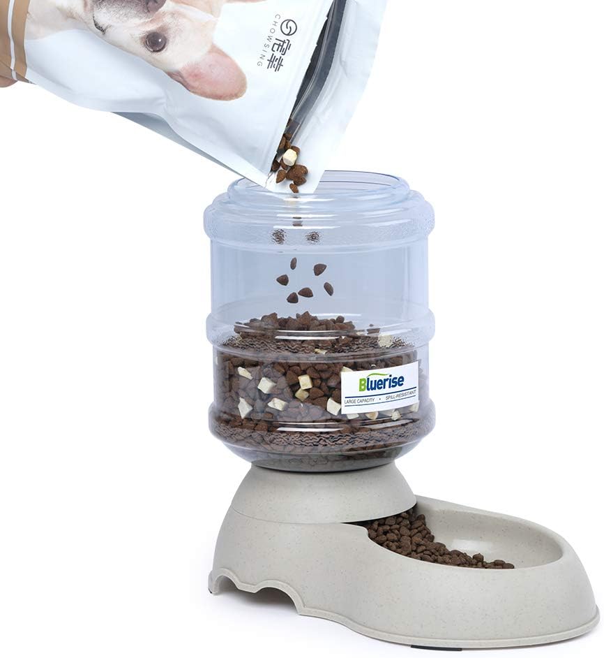 Kitchen & Dining : BLUERISE Automatic Pet Feeder Small Medium Pets Automatic Food Feeder and Waterer Set 1 Gal Travel Supply Feeder and Water Dispenser for Dogs Cats Pets Animals Gravity Dog Water Fountain : 