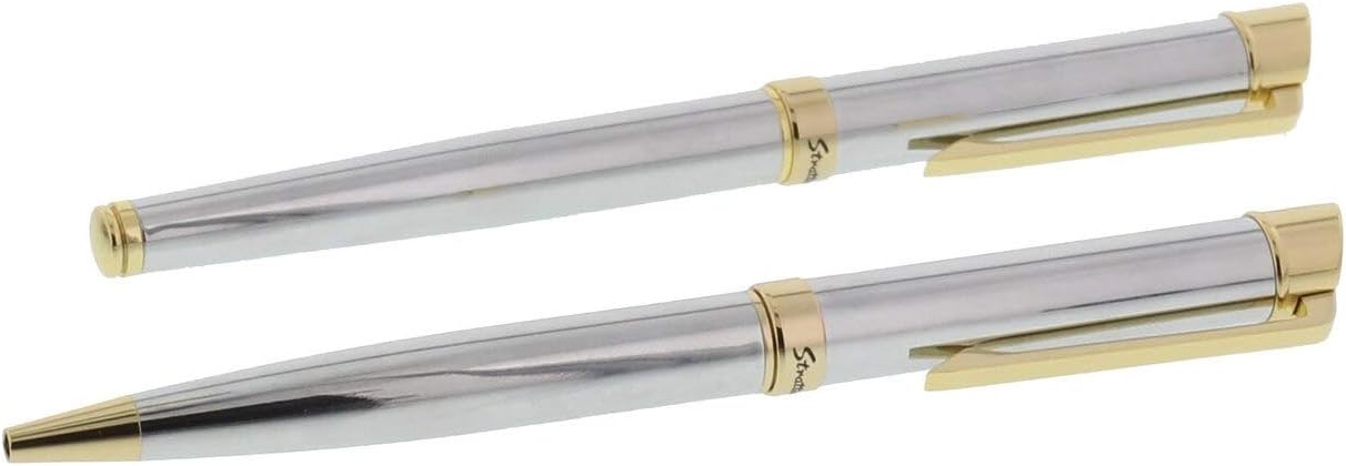 Stratton ST1004 Two Tone Rollerball And Ballpoint Pen Silver Gold Gift Set Refillable, Gold,Silver,Black, 1 count (Pack of 2)