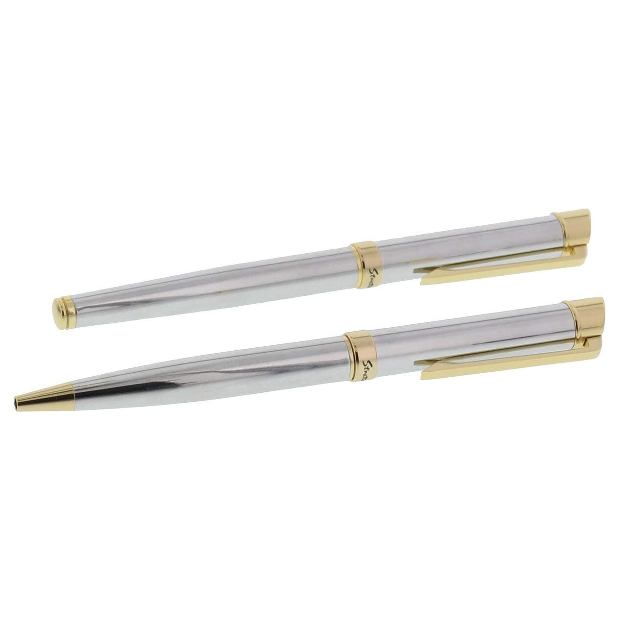 Stratton ST1004 Two Tone Rollerball And Ballpoint Pen Silver Gold Gift Set Refillable