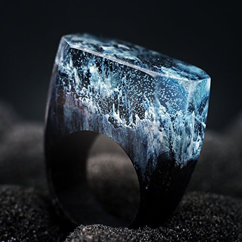 OKTIE Snow Mountain Wood Resin Ring HandMade Wooden Gift for Her Gift Box Free Engraving