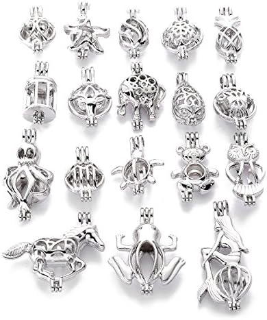 ZEEWELY 8pcs Mix Silver plating Bead Cage Locket Pendant - Add Your Own Pearls, Add Perfume and Essential Oils to Create a Scent Fragrance Oil Diffusing Pendant Charms.(Random deliv