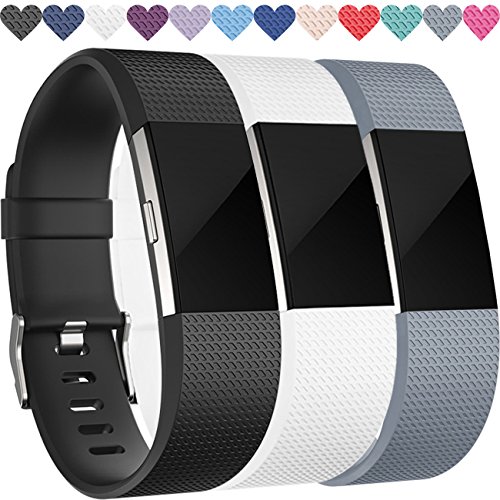 Replacement Bands for Fitbit Charge 2, 3-Pack Fitbit Charge2 Wristbands, Small, Black, Gray, White