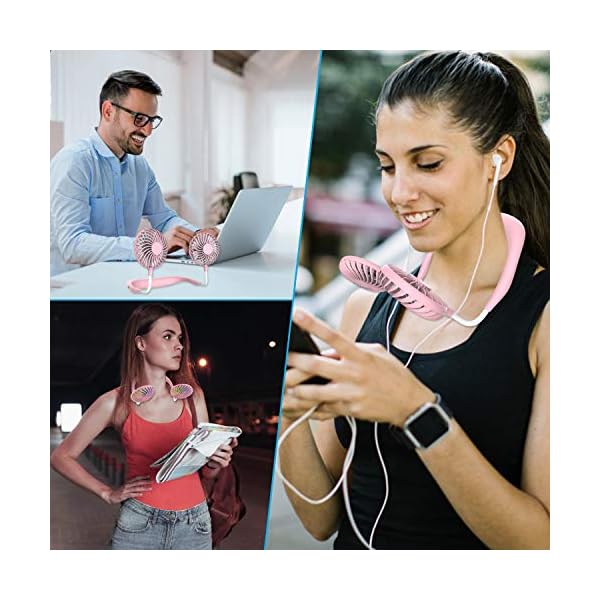 Wearable-Neck-Fan-Handsfree-Mini-USB-Fan-Rechargeable-Portable-Personal-Fan-Desk-Fan-Necklace-Fan-with-Dual-Wind-Head-3-Speeds-LED-Light-for-Traveling-Sport-Outdoor-Camping-Office-Room-Pink Wearable Neck Fan, Handsfree Mini USB Fan Rechargeable Portable Personal Fan, Desk Fan, Necklace Fan with Dual Wind Head…