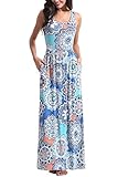 Zattcas Women Floral Tank Maxi Dress Pocket Sleeveless Casual Summer Long Dress (Medium, Blue White)