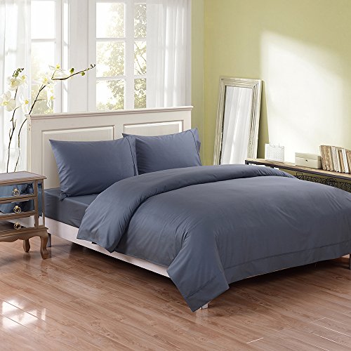 Honeymoon Bamboo Sheet 320 Thread Count Super Soft Breathable Fade-resistant 4PC Bedding Sheet Set Queen/King/CK, Deep Pockets, Easy Care - Blue Gray