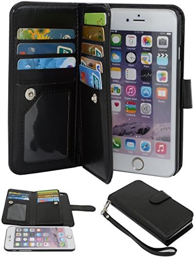 D-Best iPhone Se Protective Flip Wallet Case, PU Leather with 7 Card and Cash Slots Kickstand feature for Apple iPhone SE and iPhone 5/5S (Black)