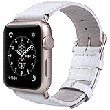 JSGJMY Apple Watch Band 38mm Women Leather Replacement Strap for iWatch Series 2 Series 1 Edition Sport(38mm White+gold Buckle)