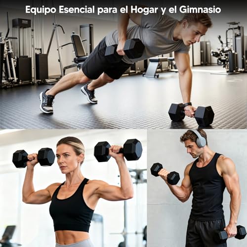 Set de Mancuernas Hexagonales， 10 kg/20lb , 15 kg/30lb y 20 kg/40lb， Set de Mancuernas de Hierro Fundido con Recubrimiento de Caucho, Mango Antideslizante . Ideales para Tonificación, Fuerza y Resistencia.