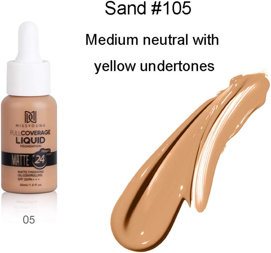 Liquid Foundation 30ml, New Matte Oil Control Concealer Liquid Foundation, Soft Matte and Long Wear (30ML, E)