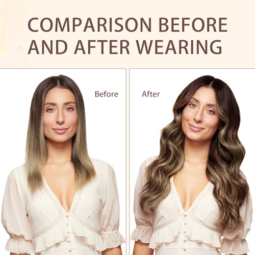 Sassina Clip in Hair Extensions Real Human Hair Chocolate Brown Highlighted Caramel Blonde Double Weft Clip ins for Women 16 Inch Human Hair Full Head 8 Pcs 120 Grams #P4-27