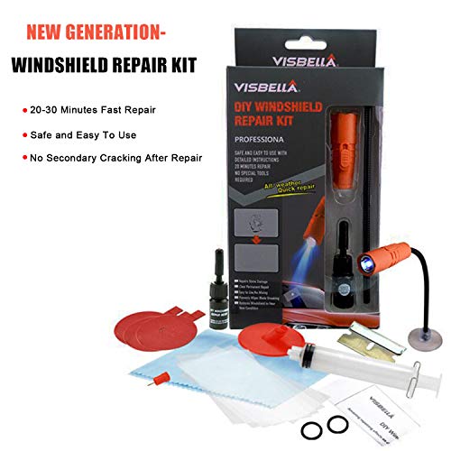Raniaco DIY Windshield Repair Kit, with UV Curing Light, Quick Fix, Car Glass Repair Tool Set for Half-Moon Cracks or The Combination Cracks