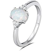 FANCIME Birthstone Rings for Women Sterling Silver Created Opal Rings Engagement Ring Fine Jewelry for Women Size 4,5,6,7,8,9,10