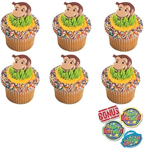 Bundle of Fun Curious George Cutest Monkey Cupcake Toppers and Bonus Birthday Ring - 25 Piece