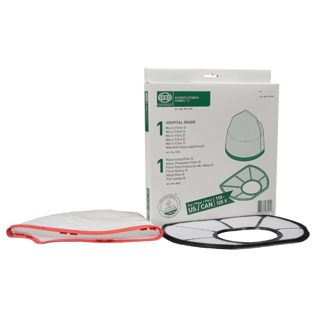 Sebo Mikrofilterbox D 8191 for Sebo Airbelt D Includes 1 Hospital-Grade Filter D and 1 Motor Protection Filter D (S Class Filter)