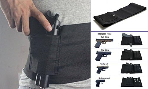 Adjustable Tactical Elastic Belly Band Waist Pistol Gun Holster 2 Magazine Pouches - Abdominal Band Pistol Holster (Black)