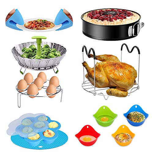 Instant Pot Set,12 PCS Instant Pot Accessories Compatible with 5/6/8 Qt Instapot -with Steamer Baskets,Rack,Springform Pan,Egg Rack,Egg Bites Mold, 4 Silicone Egg Poaching Cups, Silicone Trivet Mats,