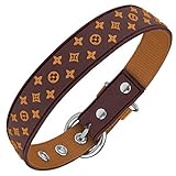 Designer Dog Collar for XSmall, Small, Medium and Large Breeds, in Black, Brown, Pink, Blue, Red and Monochrome (M, Brown)