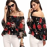 Sunward(TM) Sexy Women Off Shoulder Floral Blouse Tops (Large, Black)