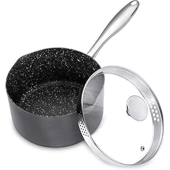 MICHELANGELO 3 Quart Saucepan with Lid, Hard Anodized Sauce Pan with Straining Lid & Pour Spouts for Easy Pour, Small Granite Sauce Pan, Nonstick Sauce Pan, Small Sauce Pot - Saucepan Hard Anodized