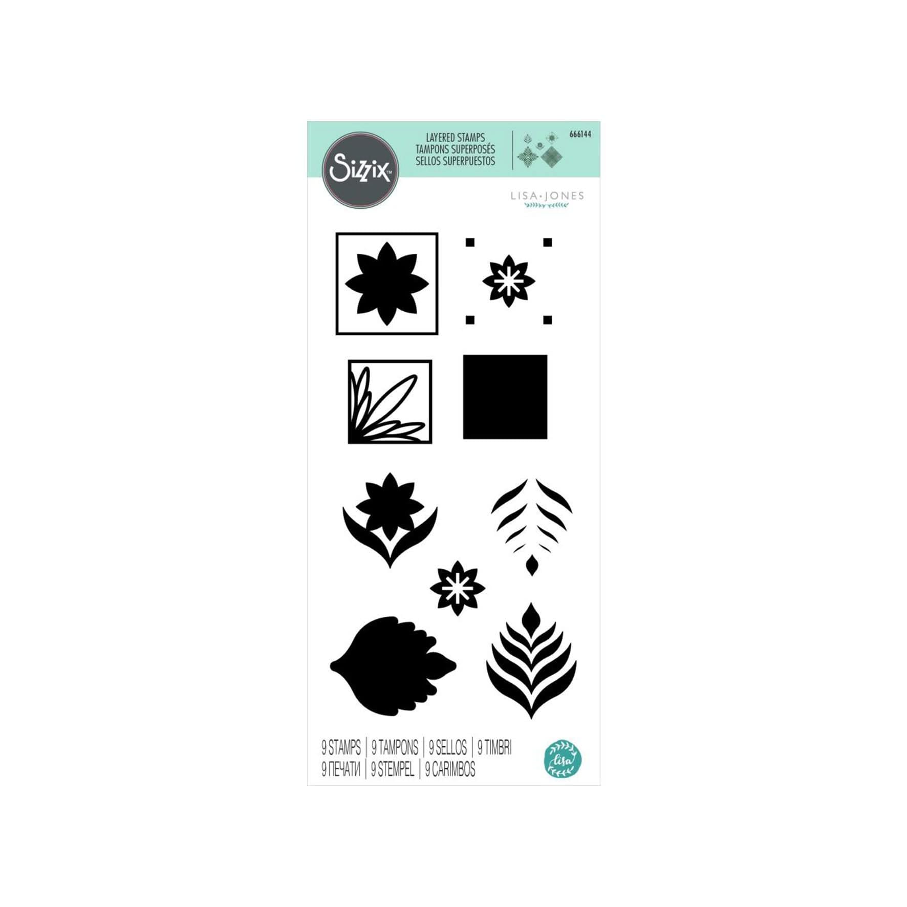 Sizzix Layered Clear 9PK Geo Repeat by Lisa Jones | 666144 | Rubber Stamp Set for Cardmaking, Scrapbooking & Papercraft, White, One Size
