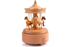 UEYGHEP Carousel Music Box Wooden Music Box Turn Horse Shaped Wood Crafts Birthday Gifts Home Decor