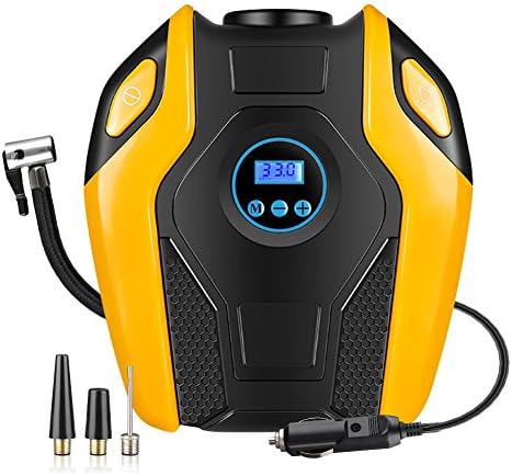 Portable Air Compressor Pump,WEKSI Digital Tire Inflator,12V DC 150 PSI Tire Pump for Car,SUV,Motorcycle,Bicycle,Sports balls,Air mattresses and Other Inflatables(Yellow)