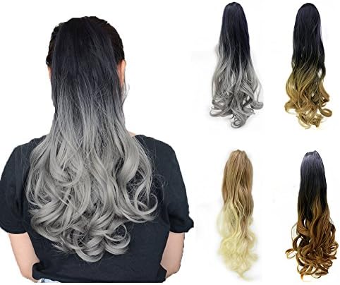 Qileyi Wavy Claw Curly Long Ombre Ponytail Hair Extension Clip Fashion Synthetic Voluminous Magic Dip Dye (1b-171#)