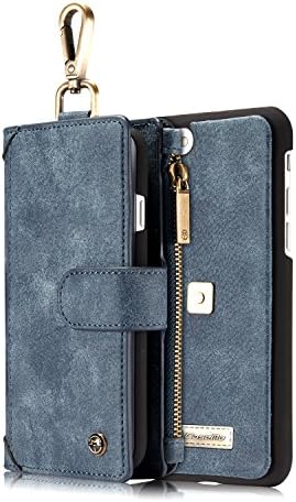 iPhone 7 Case,iPhone 7 Handmade Leather Case,NERVX Movement Series Premium Handmade Cowhide Leather Wallet Case,Carabiner,Zipper Storage,Detachable Magnetic Hard Case for iPhone 7 4.7 inch (Blue)