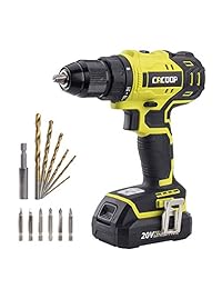 CACOOP - Juego de destornillador destornillador sin escobillas, 20 V, 1 2", sin llave, 2 velocidades variables, compacto, incluye 1 batería de iones de litio de 2,0 Ah, 1 cargador rápido, 6 brocas de madera y 6 brocas de rosca (CCBD20001L)