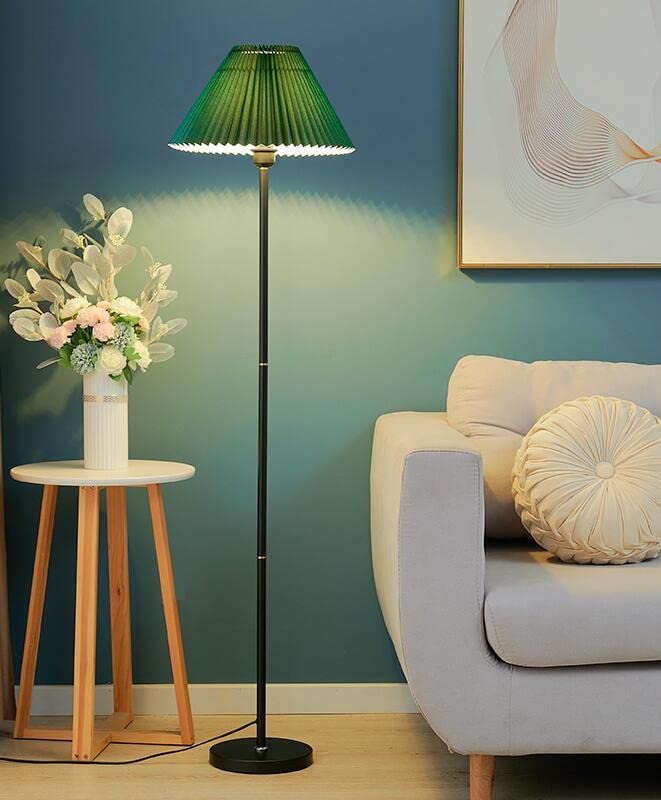 Photo 1 of Modern Elegant Black Pole Floor Lamp Simple Design Tall Lamp with Dark Green Shade Standing Lamp with LED Bulb for Living Room and Bedroom
