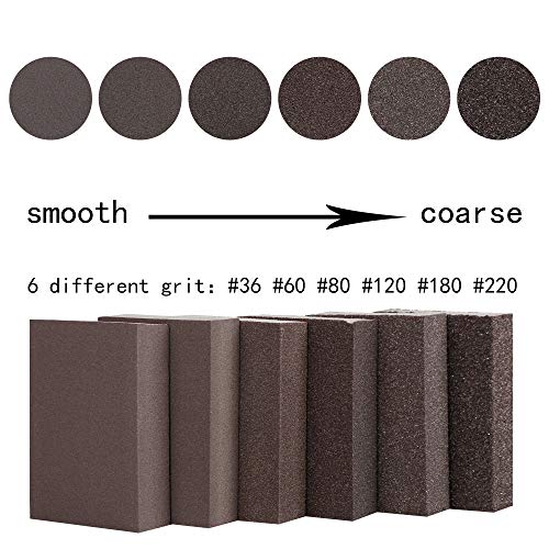 Wet Dry Sanding Sponge, Coarse/Medium/Fine 6 Different Specifications Sanding Blocks Assortment,36/60/80/120/180/220,Washable and Reusable,12 Pack