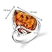 PEORA Genuine Baltic Amber Ring for Women 925 Sterling Silver, Large Teardrop Shape, Rich Cognac Color Size 6