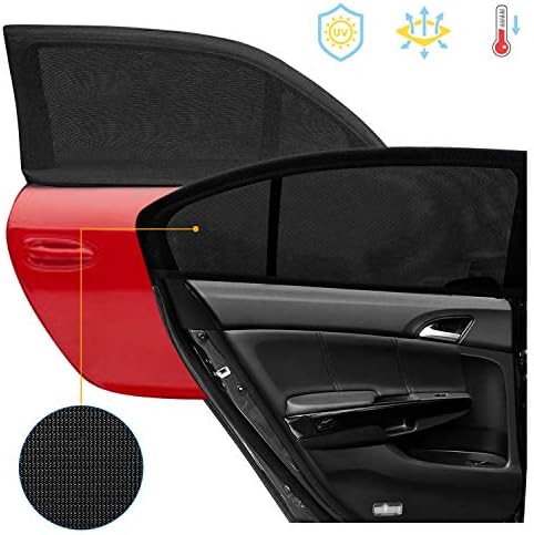 Car Window Shade, Upgraded Breathable Mesh Car Rear Side Window Sunshades Protect for Baby Kids from the Sun Universal Fit for Most of Cars SUV MPV Road Travel Accessories, Black, 2 Pack (Large)