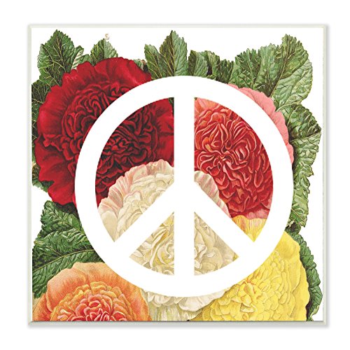 Stupell Home DÃ©cor Peace Sign with Flowers Wall Plaque Art, 12 x 0.5 x 12, Proudly Made in USA