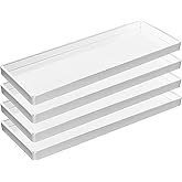XinPinHui Matte White Plastic Serving Platters (13 x 4.6 Inch Rectangle Plates) Serving Dishes for Entertaining, Food, Appetizers, Desserts, Cheese Board, Charcuterie, Sushi - Set of 4 Party Trays